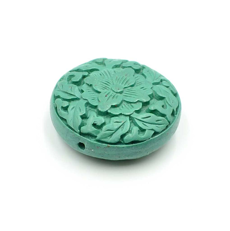 Lacquer Wood Bead- Turquoise Floral