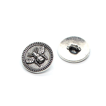 Bee Button- Antique Silver