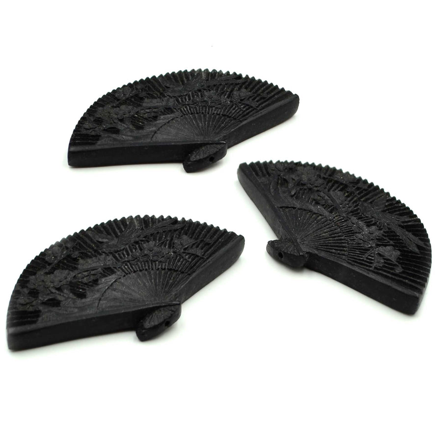 Lacquer Wood Bead- Black Fan