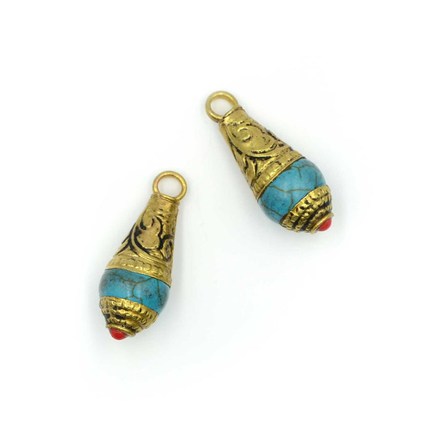Embellished Pendant- Blue Howlite, Gold