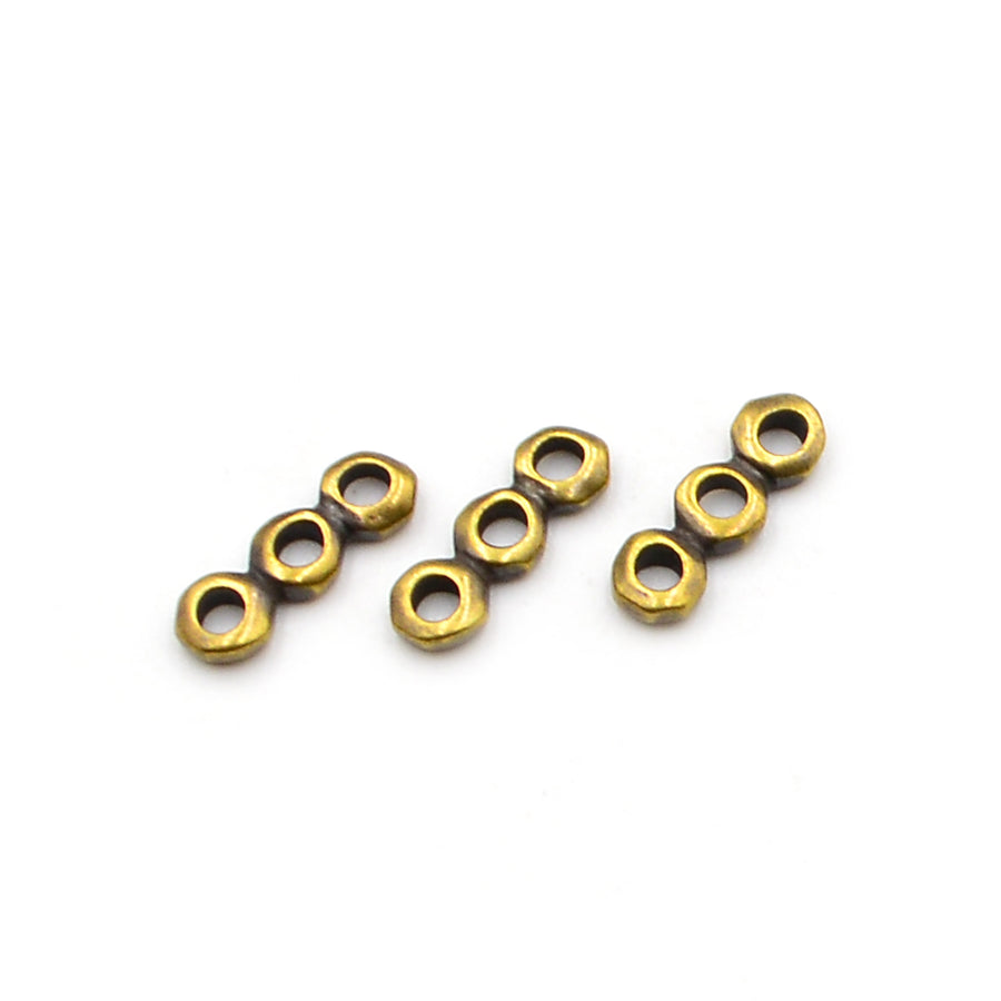 3-Hole Nugget Spacer Bar- Antique Brass