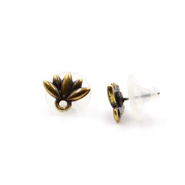 Lotus Earring Post- Antique Brass (1 pair)