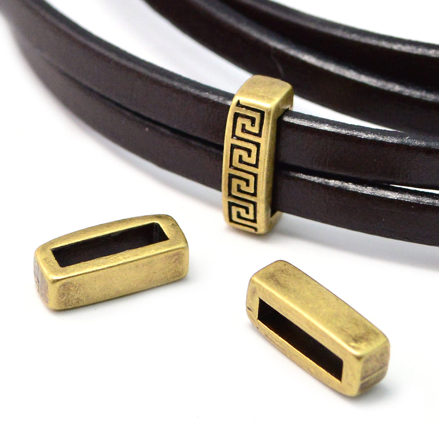 10mm Slider- Greek Key- Antique Brass