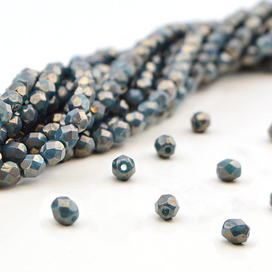 4mm- Turquoise Moon Dust , 4mm Czech Glass - Bon Beads, Beadshop.com