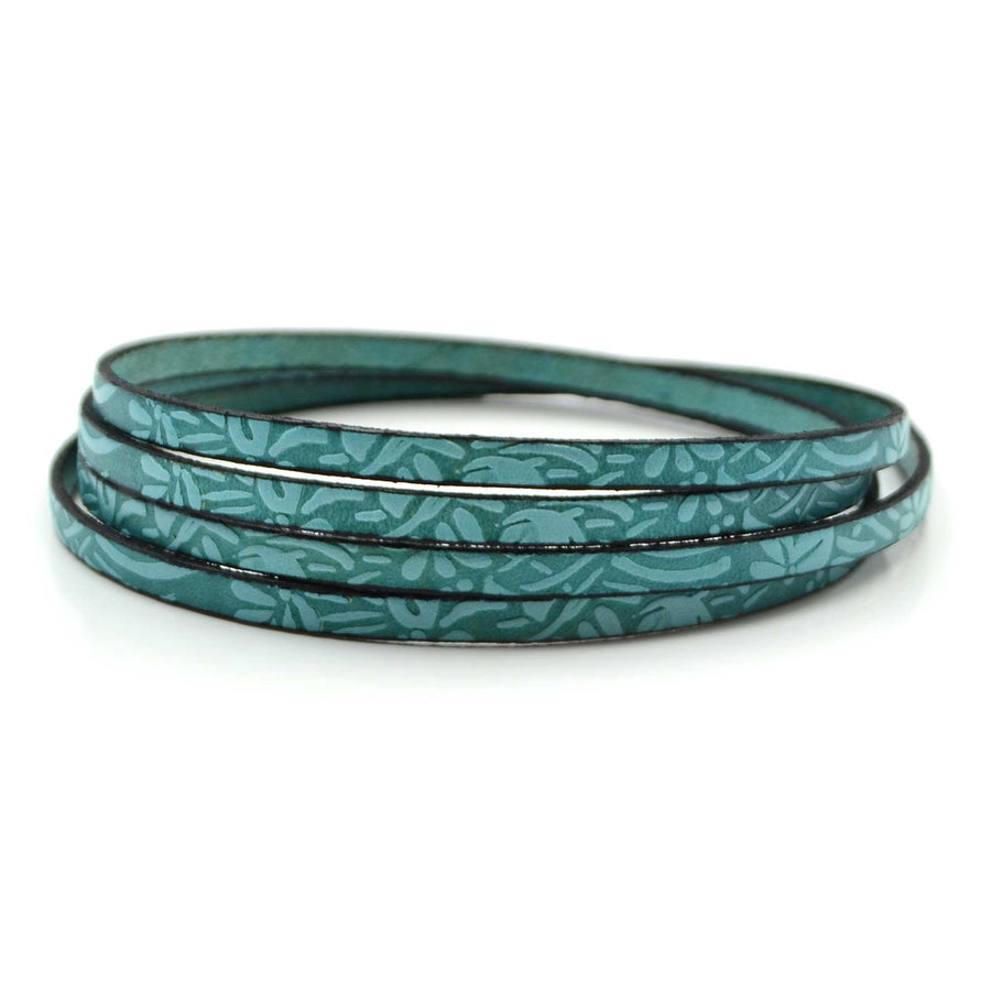Embossed Floral Turquoise- 5mm Strap Leather by the Yard