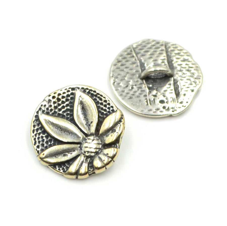 Flower Button- Antique Silver