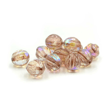 10mm Faceted Melons- Light Pink AB, Bronze Wash