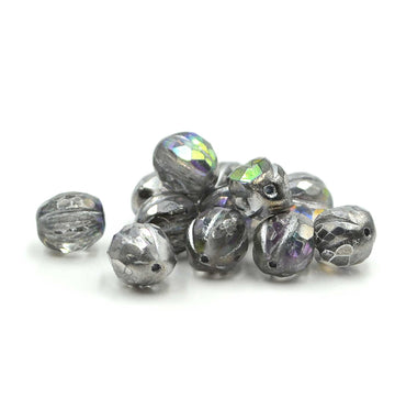 10mm Faceted Melons- Crystal AB, Silver Wash