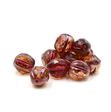 10mm Faceted Melons- Pumpkin, Copper & Fuchsia Wash