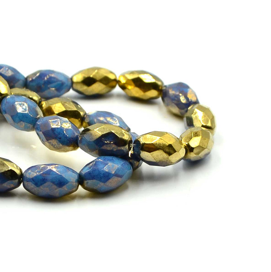 Faceted Ovals- Cornflower Hyacinth, Gold Wash