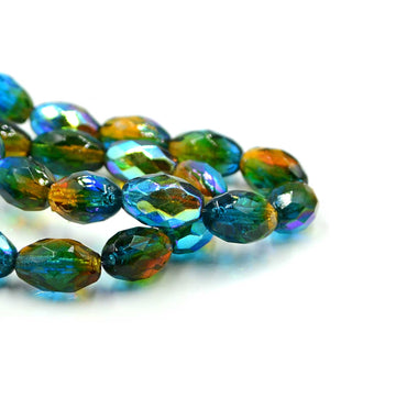 Faceted Ovals- Teal, Yellow, and Green AB