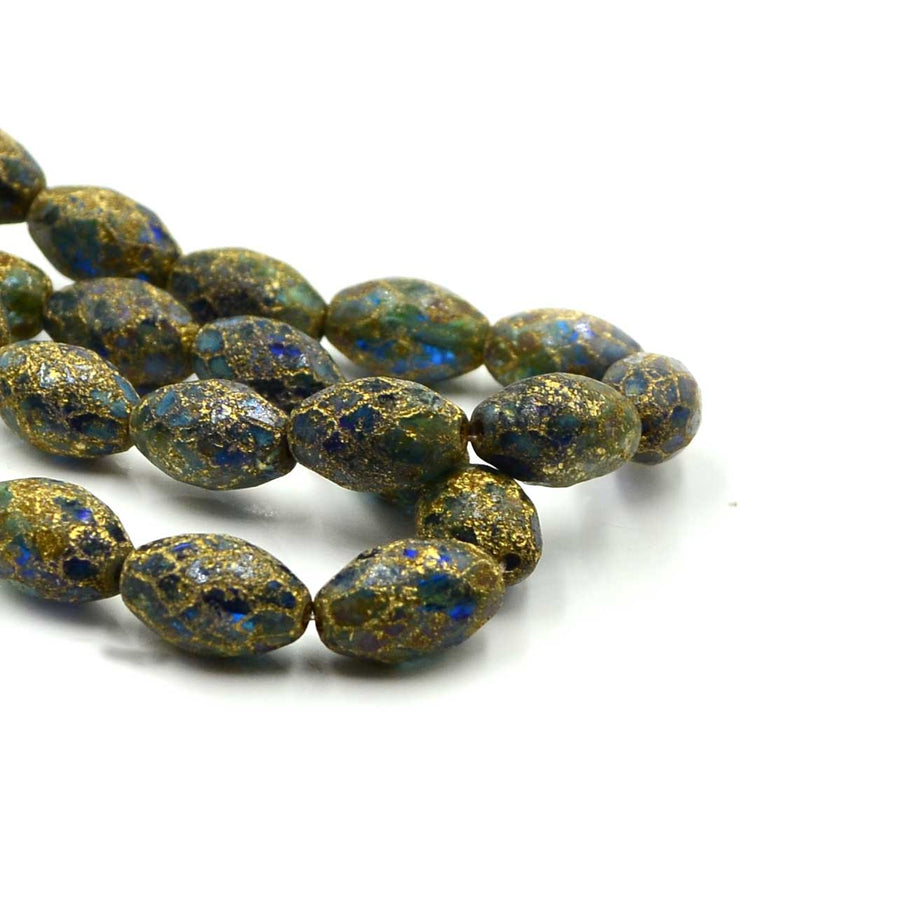 Faceted Ovals- Sapphire Teal Picasso, Gold Wash