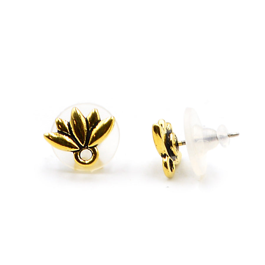 Lotus Earring Post- Antique Gold (1 pair)