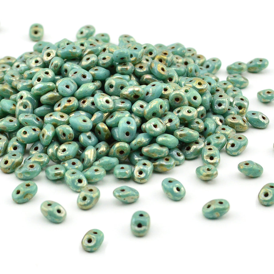 Picasso Turquoise Green , superduo - Helby, Beadshop.com