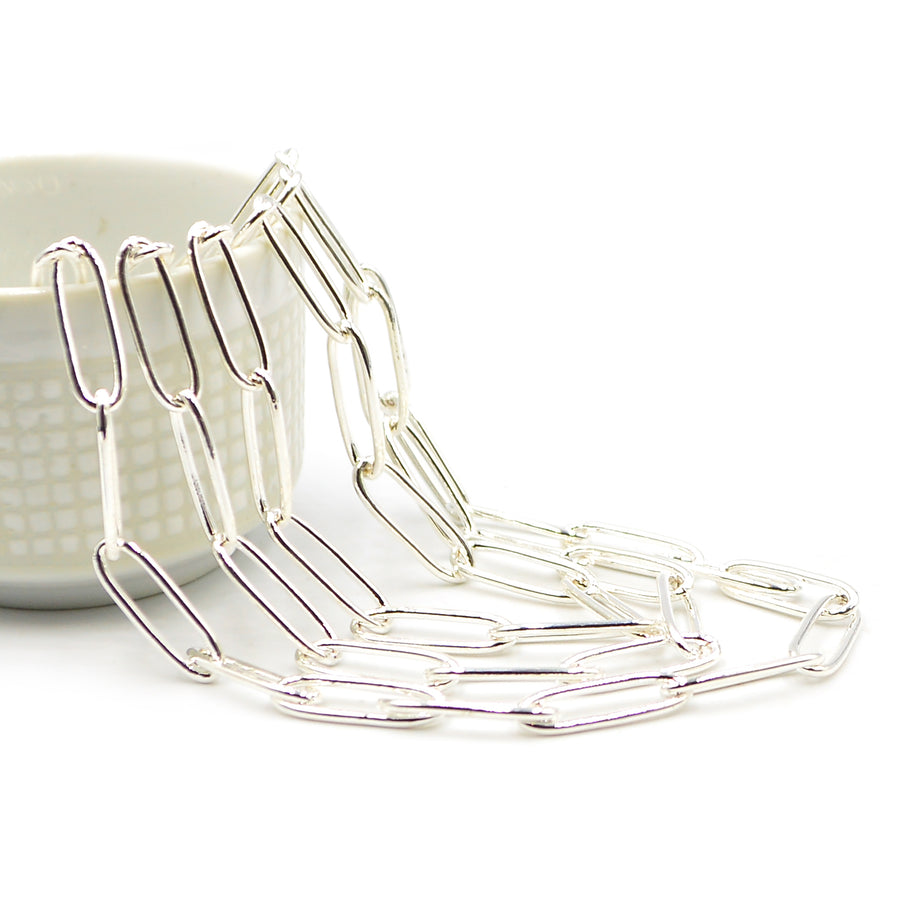Large Paperclip Cable- Bright Silver Chain by the Foot