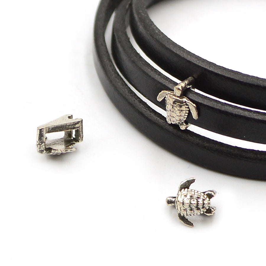5mm Slider- Little Turtle- Antique Silver