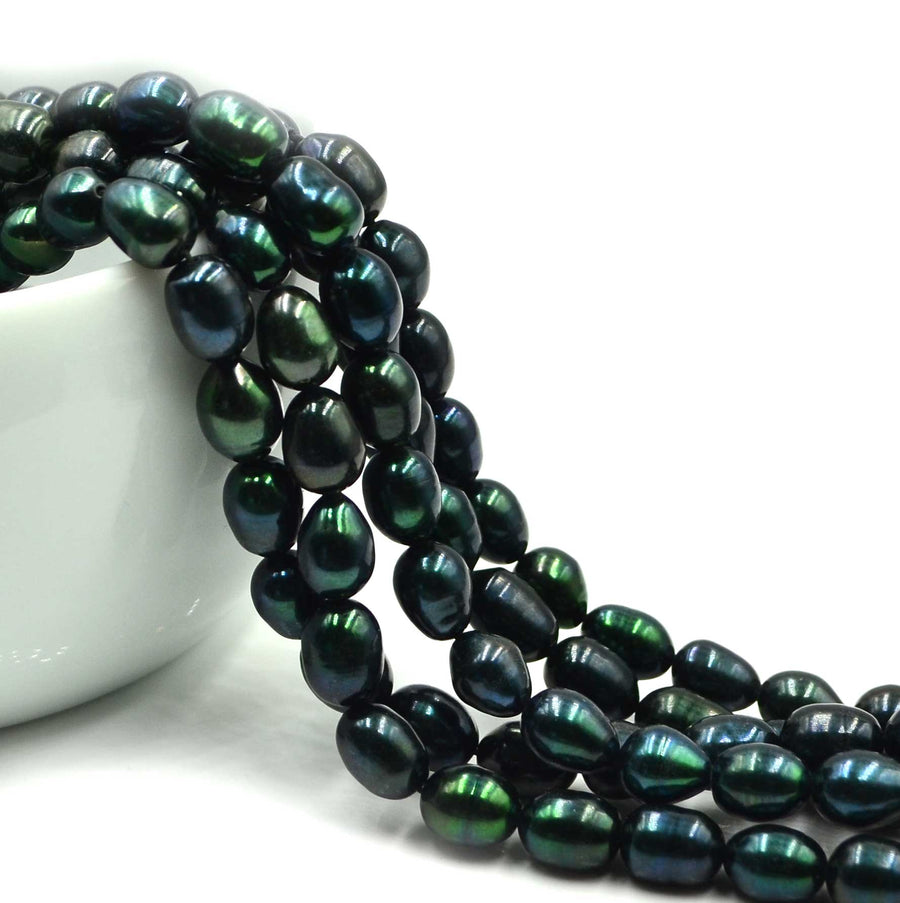 Dark Peacock Rice Pearls, 6.5-7.5mm