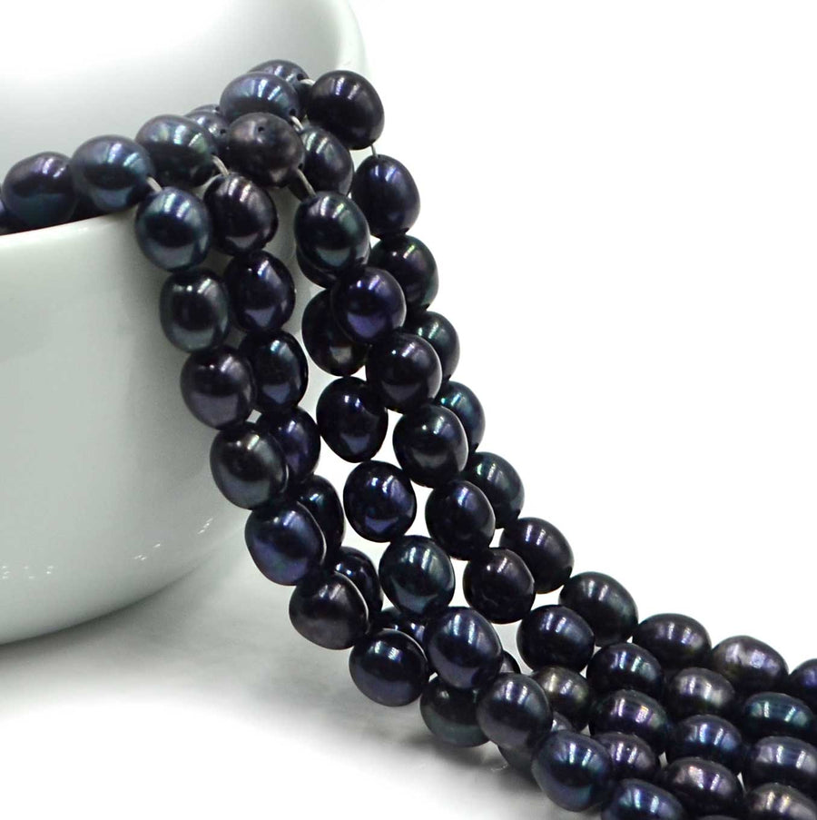 Dark Navy Rice Pearls, 6.5-7mm