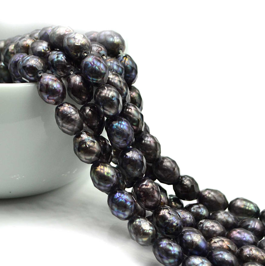 Faceted Peacock Rice Pearls, 8.5-9mm