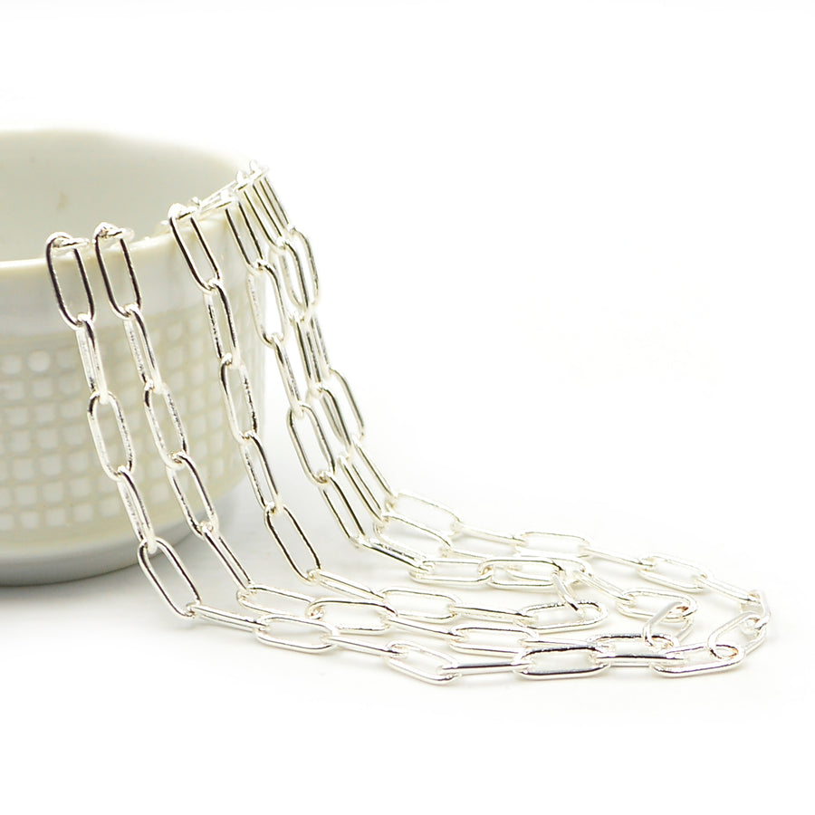 Medium Paperclip Cable- Bright Silver Chain by the Foot