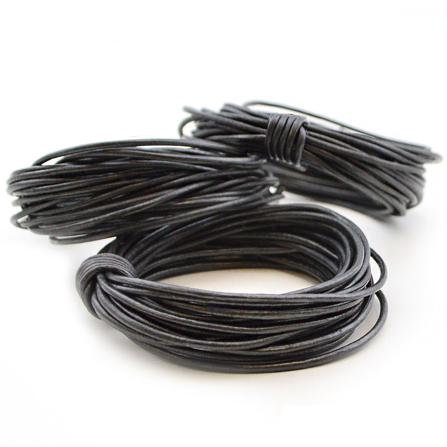 Metallic Charcoal- 1.0mm Indian , Leather - Leathercord USA, Beadshop.com