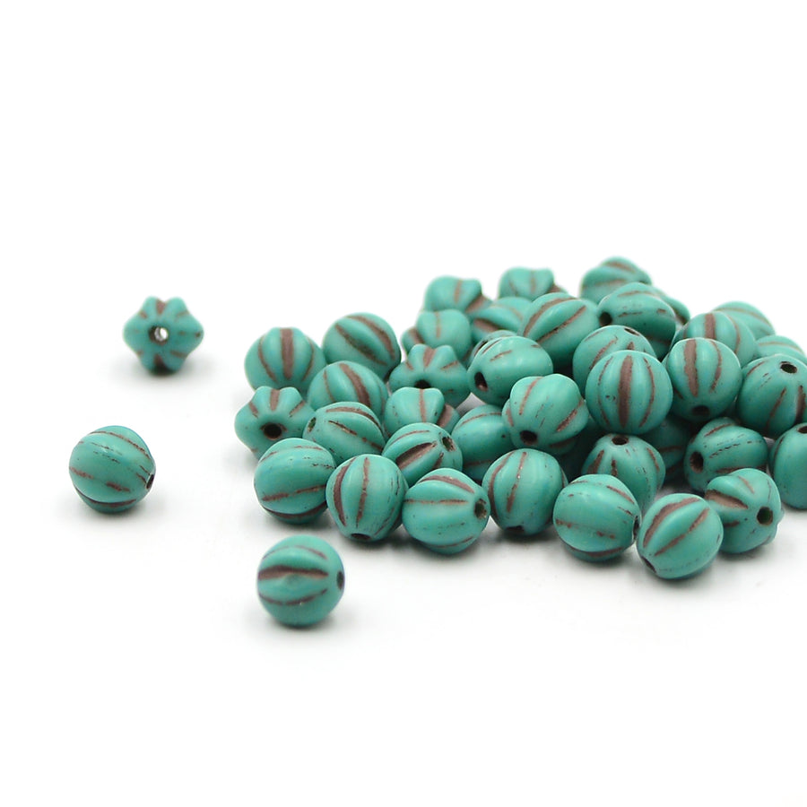 6mm Melons- Matte Sea Green Brown Wash