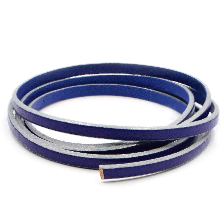 Royal Blue with Grey- 5mm Strap Leather by the Yard