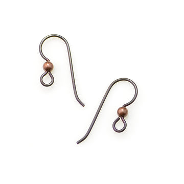 Niobium Ear Wires- Antique Copper Finish with 3mm Copper Bead (1 pair)