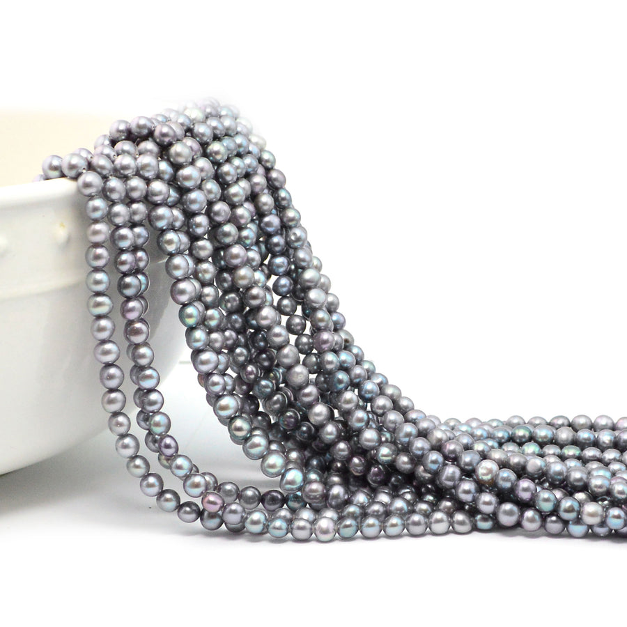 Grey Almost Round Pearls, 4-5mm