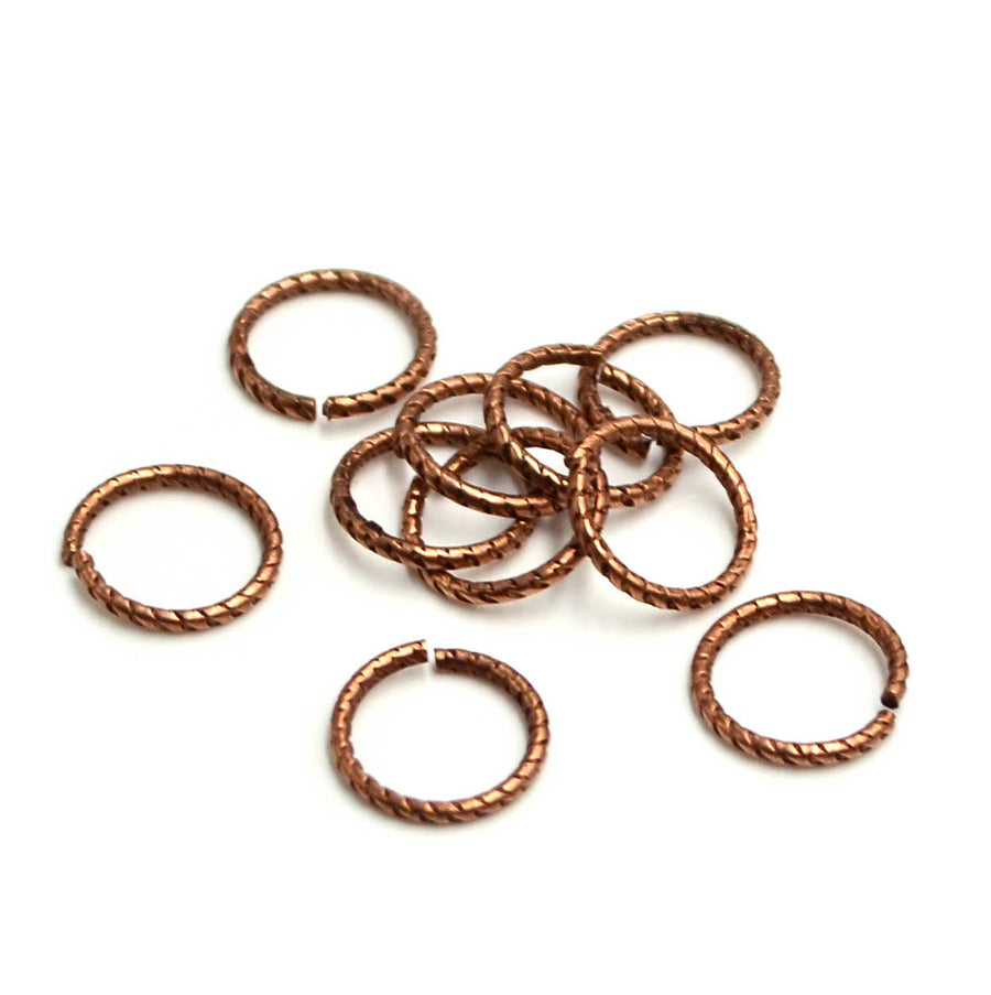 12mm/16g Round Textured Jump Rings- Antique Copper