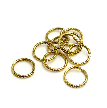 12mm/16g Round Textured Jump Rings- Antique Gold