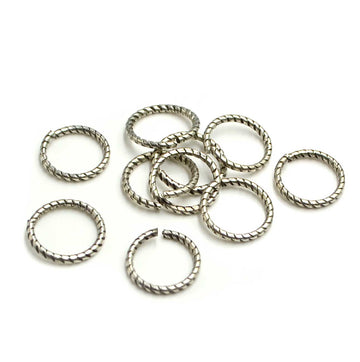 12mm/16g Round Textured Jump Rings- Antique Silver