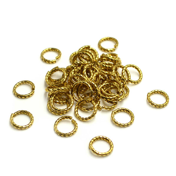 9mm/16g Round Textured Jump Rings- Antique Gold – Beadshop.com