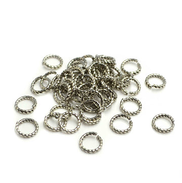 9mm/16g Round Textured Jump Rings- Antique Silver