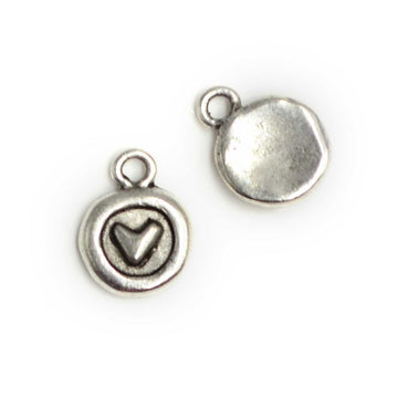 Itsy Circle Heart Charm- Antique Silver