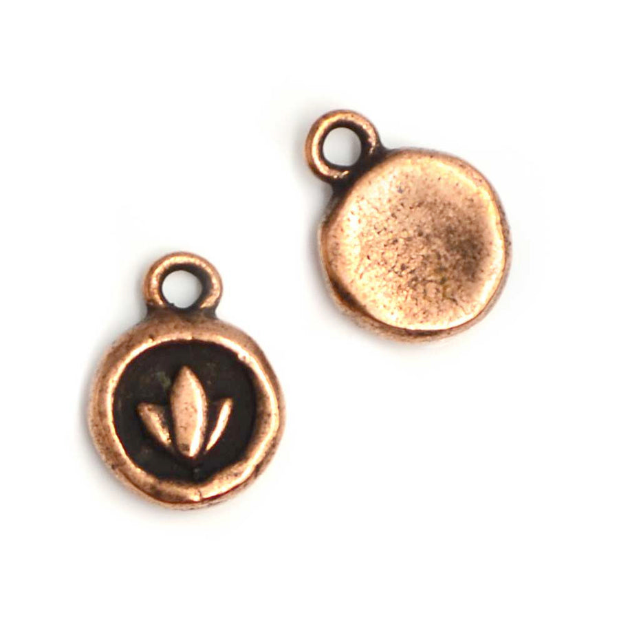 Itsy Circle Lotus Charm- Antique Copper