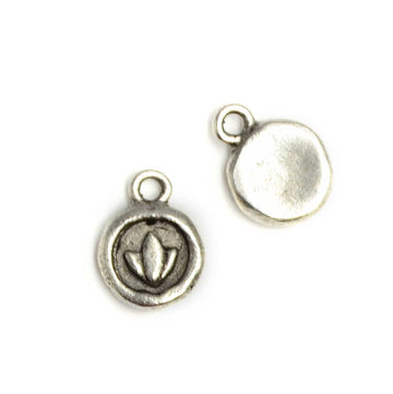 Itsy Circle Lotus Charm- Antique Silver