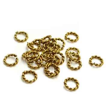 7.5mm/18g Round Textured Jump Rings- Antique Gold