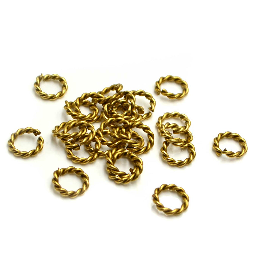 7.5mm/18g Round Textured Jump Rings- Antique Gold - Beadshop.com