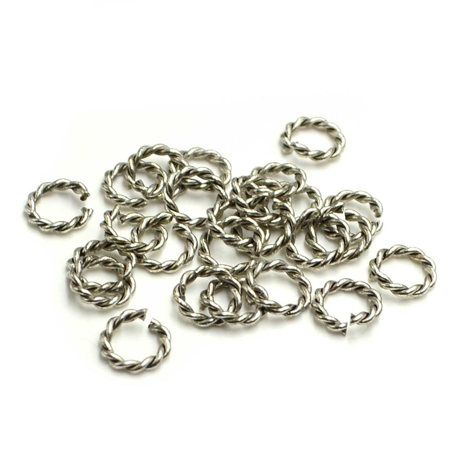 7.5mm/18g Round Textured Jump Rings- Antique Silver