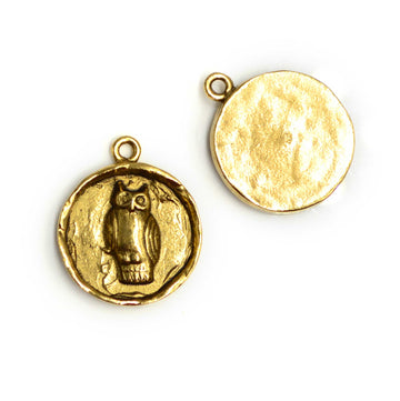 Round Owl Charm- Antique Gold