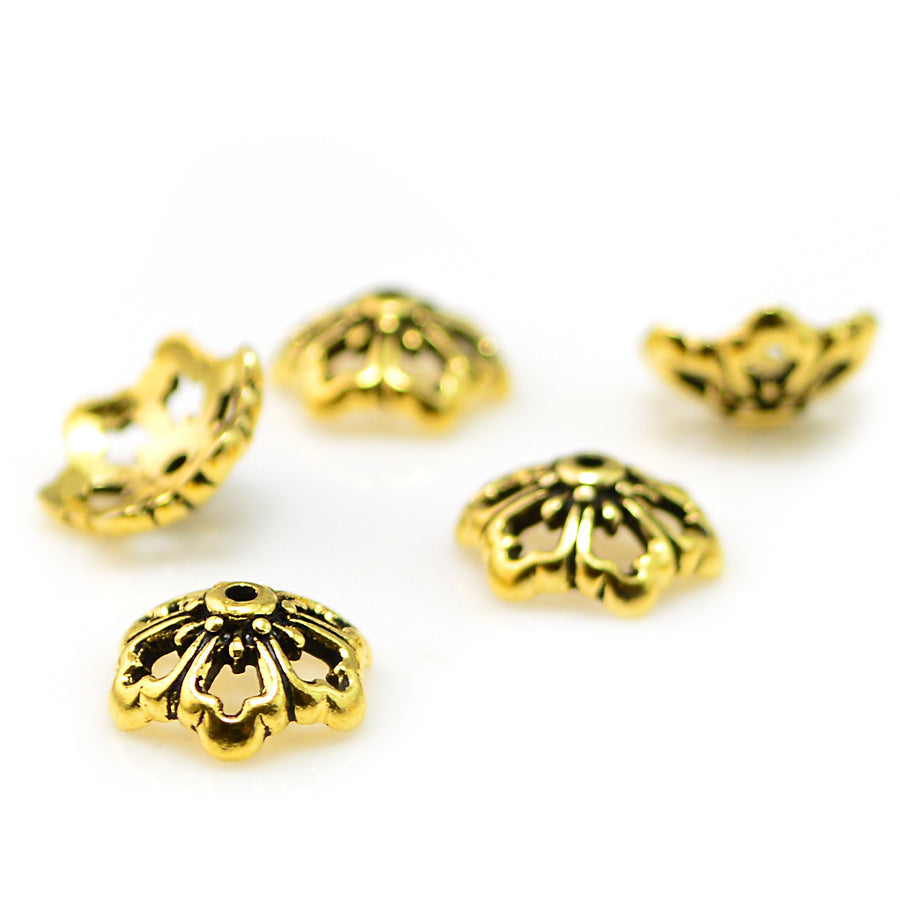 Open Poppy Caps, 12mm- Antique Gold (1 pair)
