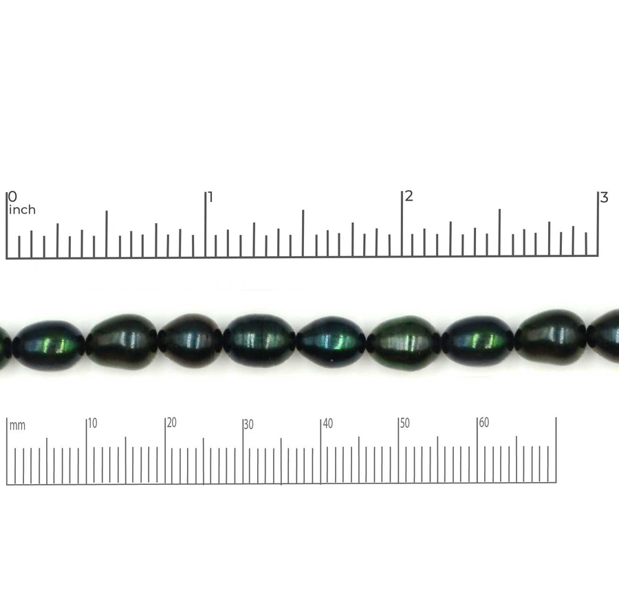 Dark Peacock Rice Pearls, 6.5-7.5mm