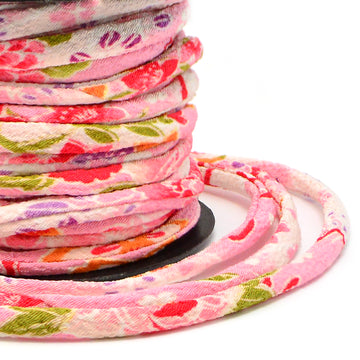 Kimono Cord- Four Seasons Flowers on Pink by the Yard