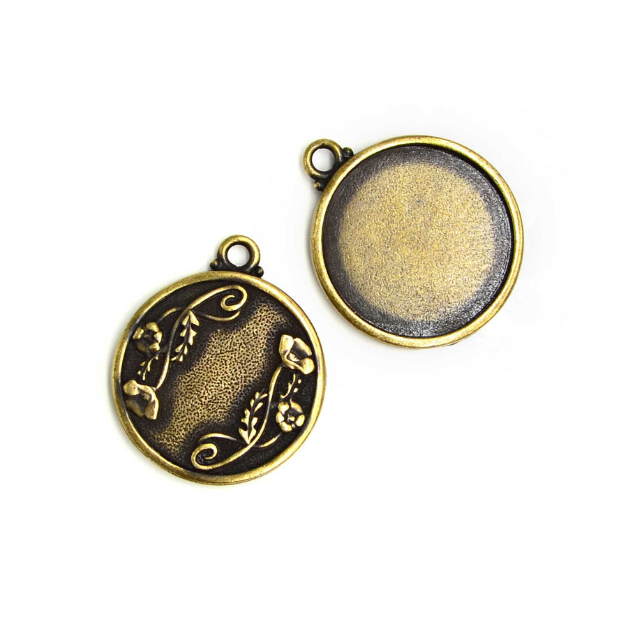 Poppy Bezel Pendant- Antique Brass