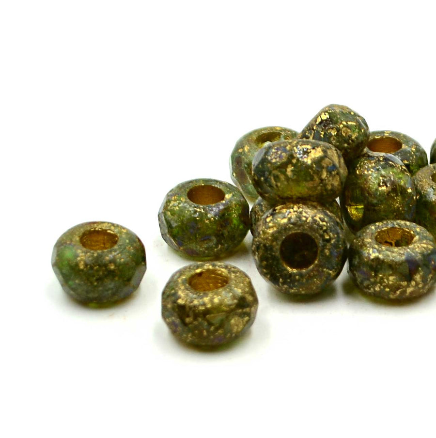 Jumbo Rollers- Peridot Picasso, Etched Gold Wash  (5 pieces)