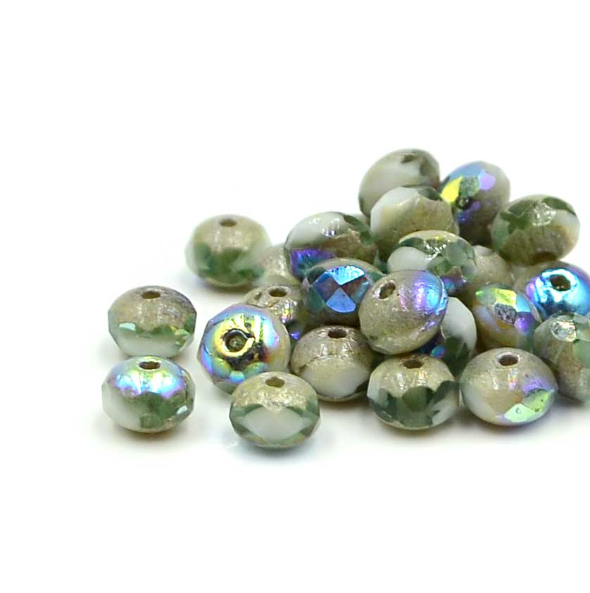 5mm Rondelles- Tea Green & Silver White AB