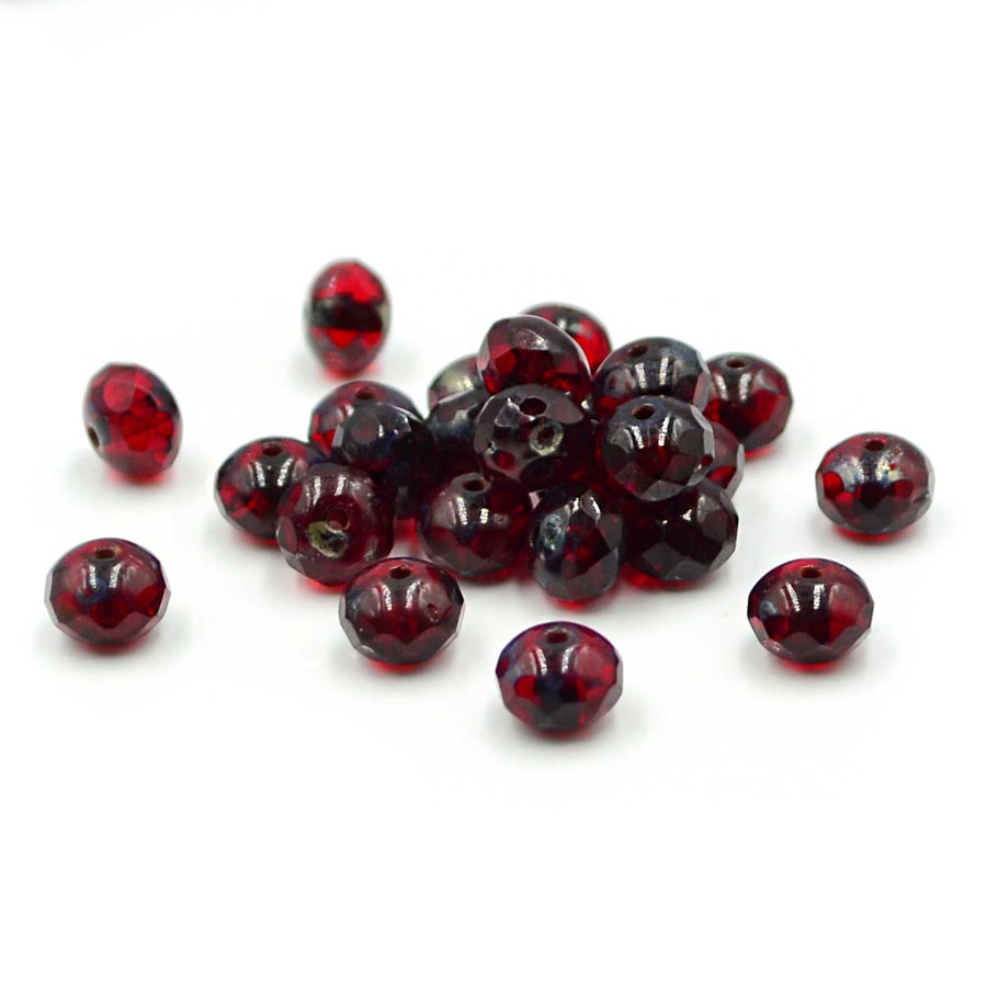 7mm Rondelles- Ruby Red Picasso