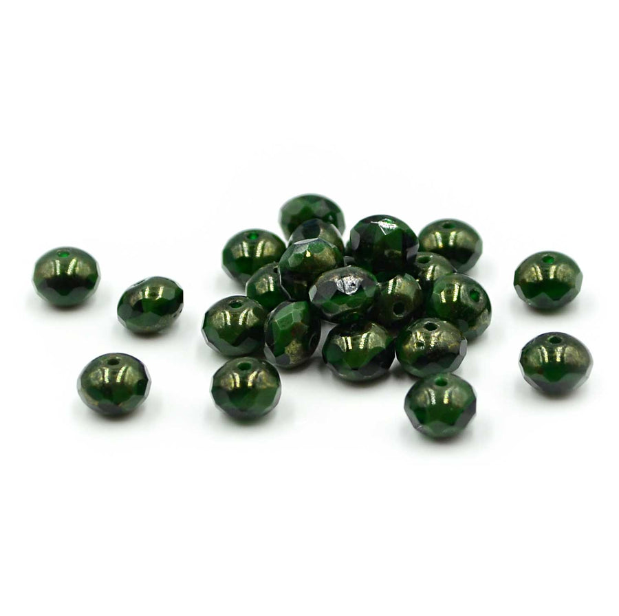 7mm Rondelles- Hunter Green With Gold