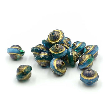 Saturns- Teal & Sky Etched, Bronze & Gold Wash